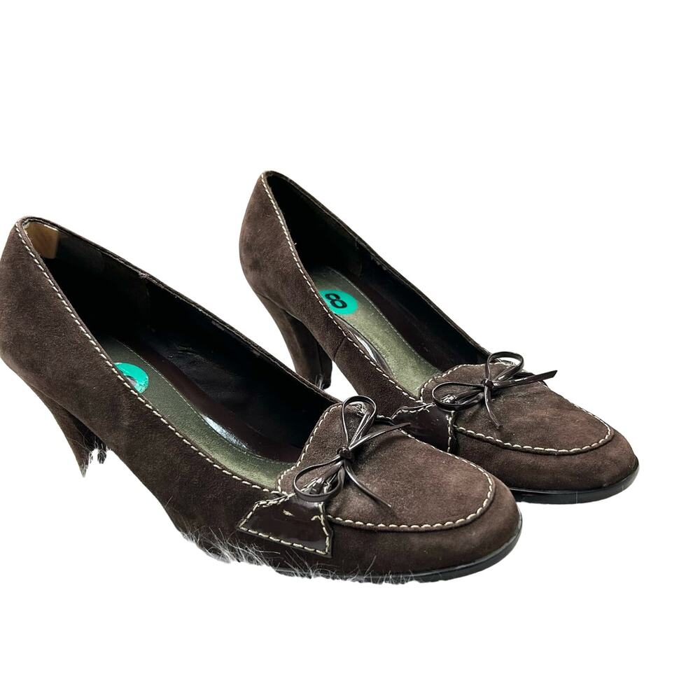 Vintage 90s chocolate Brown Suede Bow heels size 8